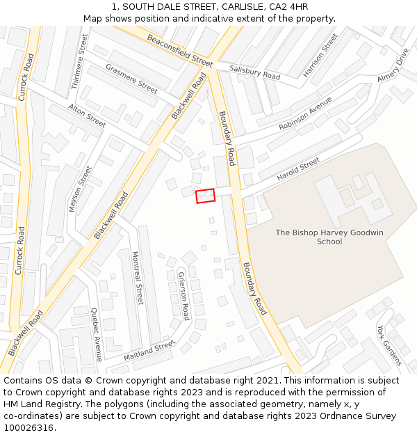 1, SOUTH DALE STREET, CARLISLE, CA2 4HR: Location map and indicative extent of plot
