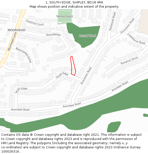 1, SOUTH EDGE, SHIPLEY, BD18 4RA: Location map and indicative extent of plot