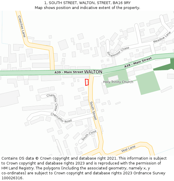 1, SOUTH STREET, WALTON, STREET, BA16 9RY: Location map and indicative extent of plot