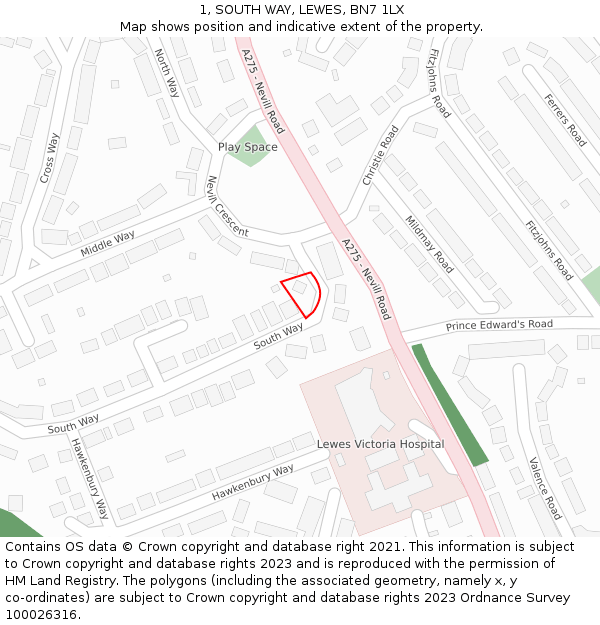 1, SOUTH WAY, LEWES, BN7 1LX: Location map and indicative extent of plot