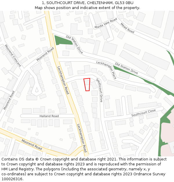 1, SOUTHCOURT DRIVE, CHELTENHAM, GL53 0BU: Location map and indicative extent of plot