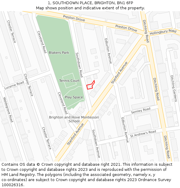 1, SOUTHDOWN PLACE, BRIGHTON, BN1 6FP: Location map and indicative extent of plot
