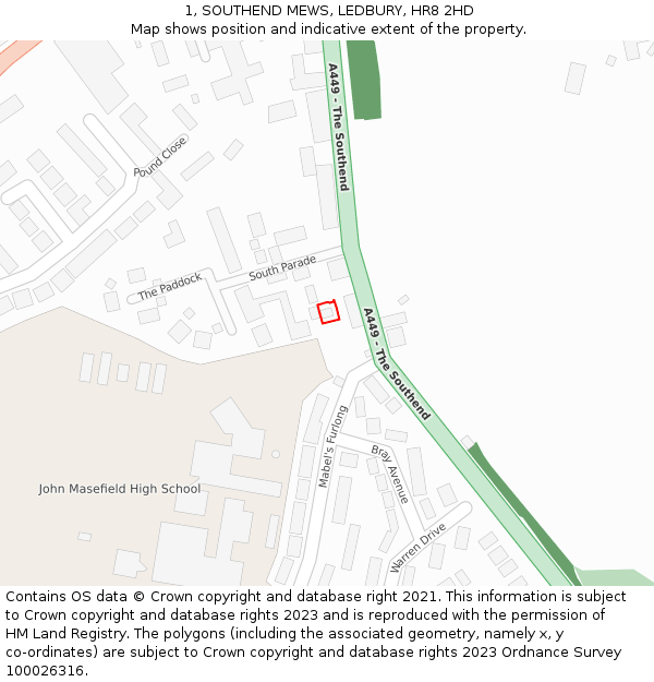 1, SOUTHEND MEWS, LEDBURY, HR8 2HD: Location map and indicative extent of plot