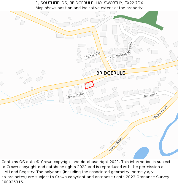1, SOUTHFIELDS, BRIDGERULE, HOLSWORTHY, EX22 7DX: Location map and indicative extent of plot