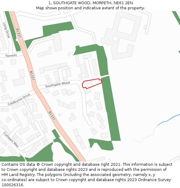 1, SOUTHGATE WOOD, MORPETH, NE61 2EN: Location map and indicative extent of plot