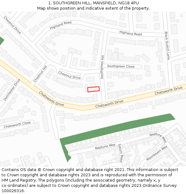 1, SOUTHGREEN HILL, MANSFIELD, NG18 4PU: Location map and indicative extent of plot