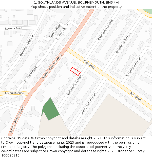 1, SOUTHLANDS AVENUE, BOURNEMOUTH, BH6 4HJ: Location map and indicative extent of plot