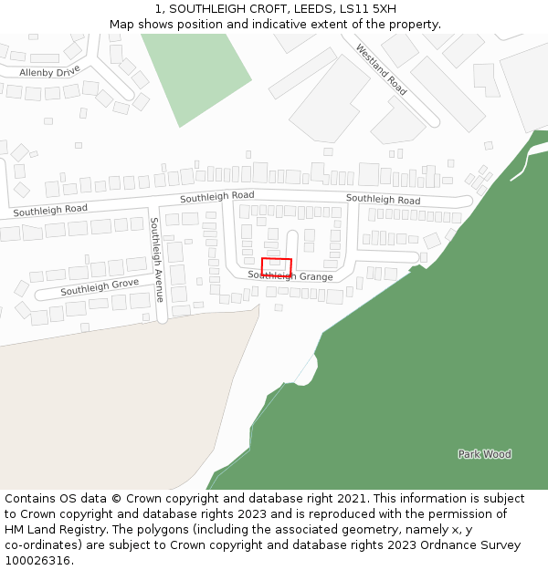 1, SOUTHLEIGH CROFT, LEEDS, LS11 5XH: Location map and indicative extent of plot
