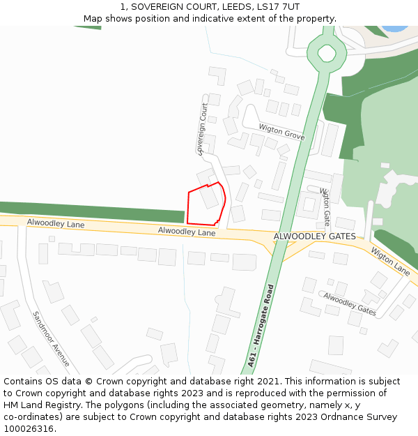 1, SOVEREIGN COURT, LEEDS, LS17 7UT: Location map and indicative extent of plot