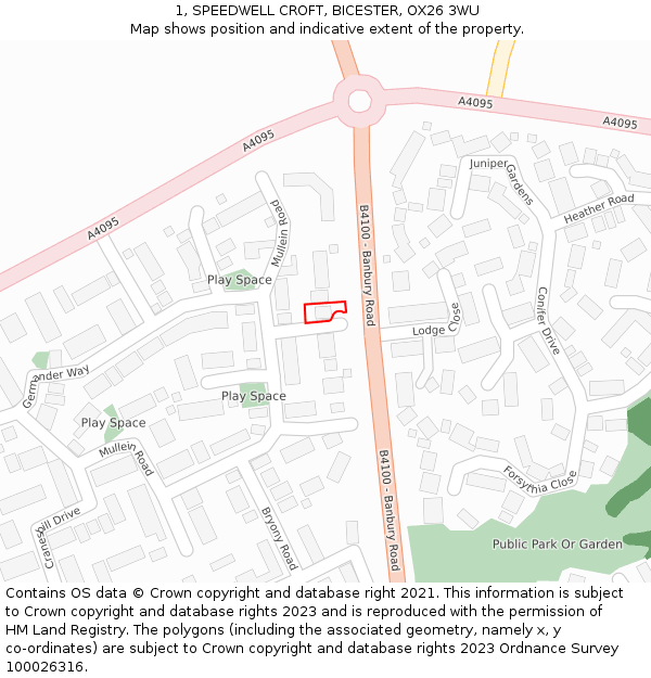 1, SPEEDWELL CROFT, BICESTER, OX26 3WU: Location map and indicative extent of plot