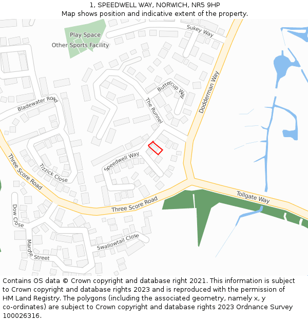 1, SPEEDWELL WAY, NORWICH, NR5 9HP: Location map and indicative extent of plot