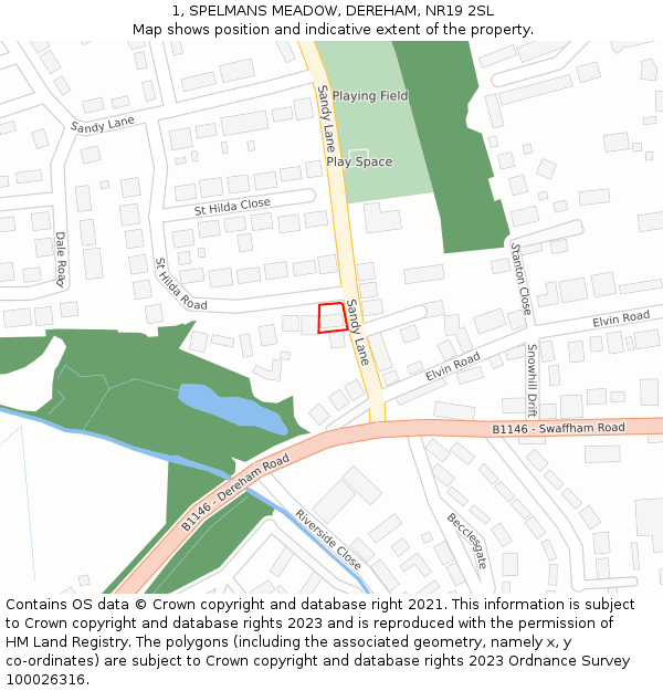 1, SPELMANS MEADOW, DEREHAM, NR19 2SL: Location map and indicative extent of plot