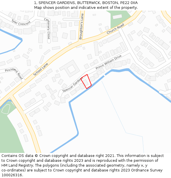 1, SPENCER GARDENS, BUTTERWICK, BOSTON, PE22 0XA: Location map and indicative extent of plot