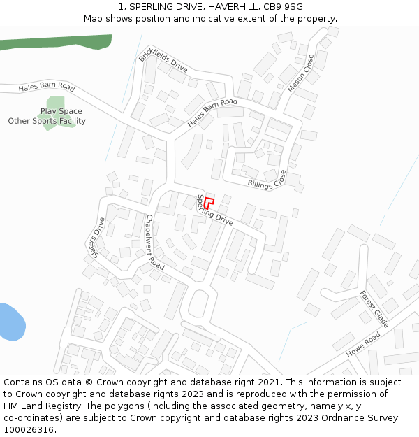 1, SPERLING DRIVE, HAVERHILL, CB9 9SG: Location map and indicative extent of plot