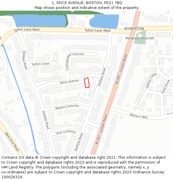 1, SPICE AVENUE, BOSTON, PE21 7BQ: Location map and indicative extent of plot