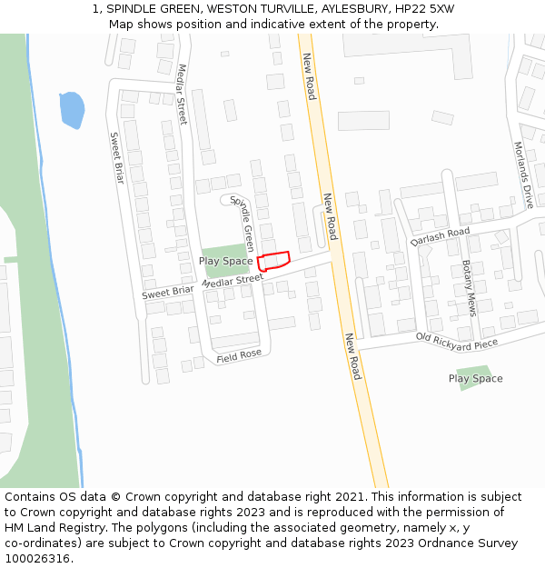 1, SPINDLE GREEN, WESTON TURVILLE, AYLESBURY, HP22 5XW: Location map and indicative extent of plot