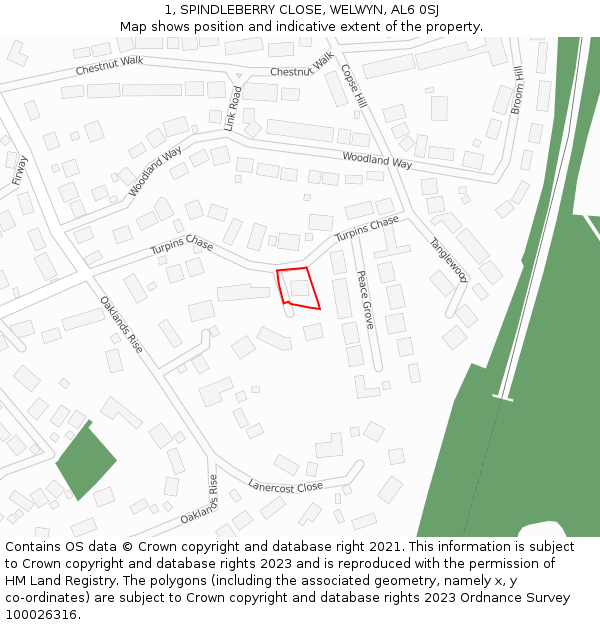 1, SPINDLEBERRY CLOSE, WELWYN, AL6 0SJ: Location map and indicative extent of plot