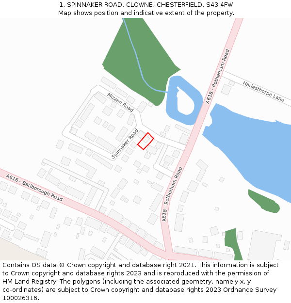 1, SPINNAKER ROAD, CLOWNE, CHESTERFIELD, S43 4FW: Location map and indicative extent of plot