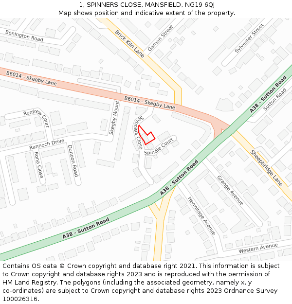 1, SPINNERS CLOSE, MANSFIELD, NG19 6QJ: Location map and indicative extent of plot