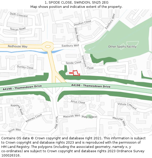 1, SPODE CLOSE, SWINDON, SN25 2EG: Location map and indicative extent of plot