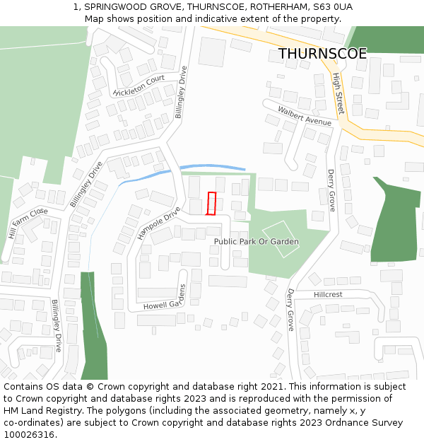1, SPRINGWOOD GROVE, THURNSCOE, ROTHERHAM, S63 0UA: Location map and indicative extent of plot
