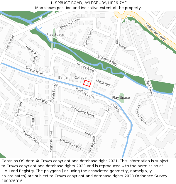1, SPRUCE ROAD, AYLESBURY, HP19 7AE: Location map and indicative extent of plot