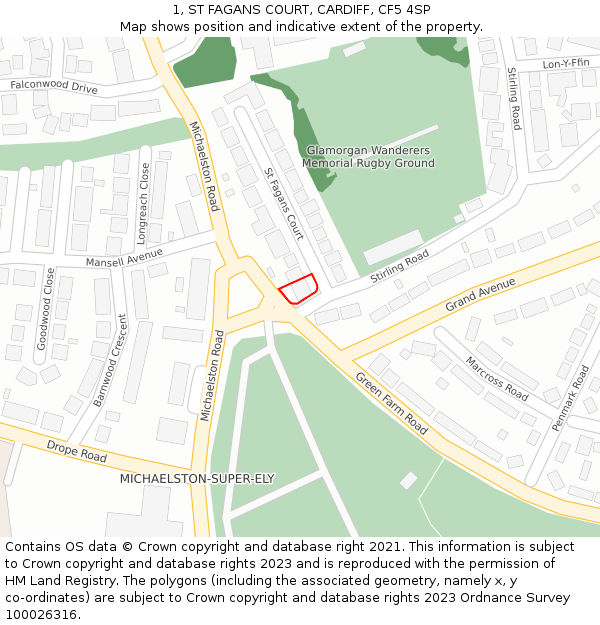 1, ST FAGANS COURT, CARDIFF, CF5 4SP: Location map and indicative extent of plot