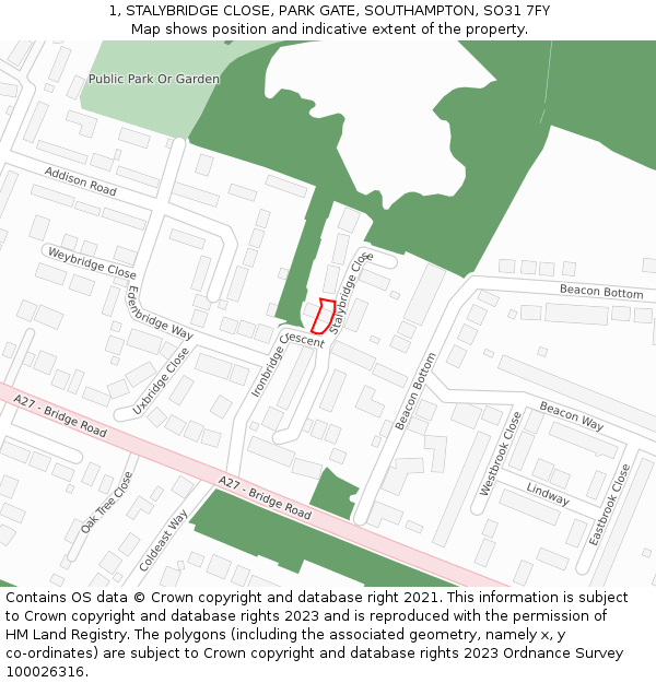 1, STALYBRIDGE CLOSE, PARK GATE, SOUTHAMPTON, SO31 7FY: Location map and indicative extent of plot