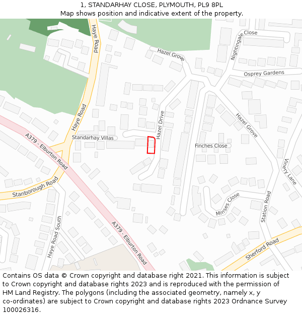 1, STANDARHAY CLOSE, PLYMOUTH, PL9 8PL: Location map and indicative extent of plot