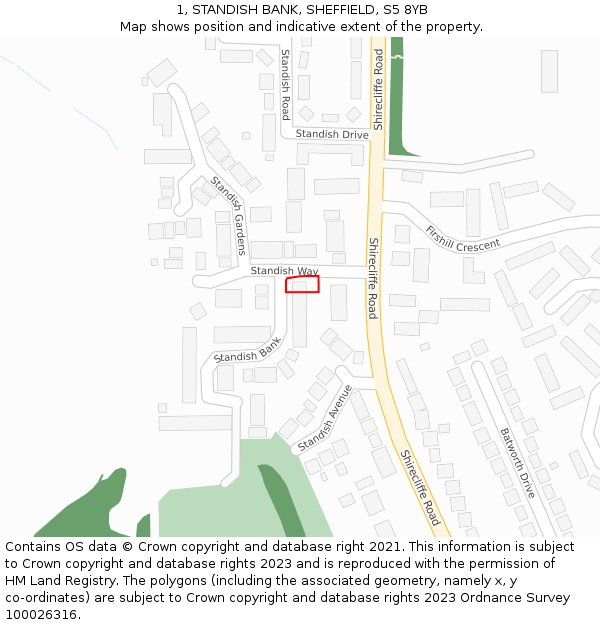 1, STANDISH BANK, SHEFFIELD, S5 8YB: Location map and indicative extent of plot