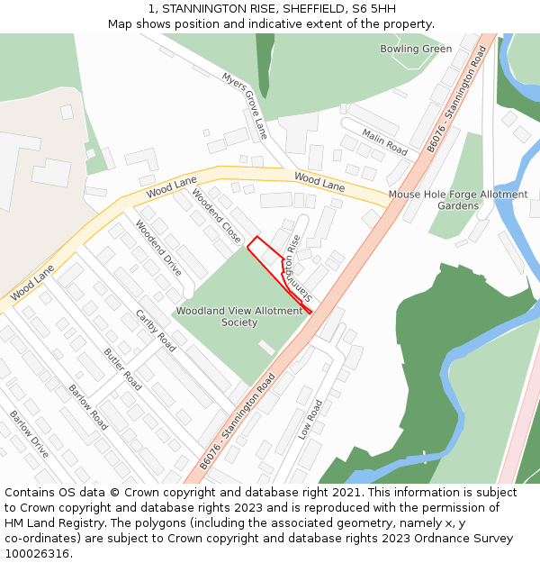 1, STANNINGTON RISE, SHEFFIELD, S6 5HH: Location map and indicative extent of plot