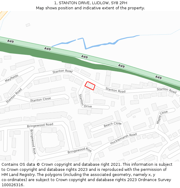 1, STANTON DRIVE, LUDLOW, SY8 2PH: Location map and indicative extent of plot
