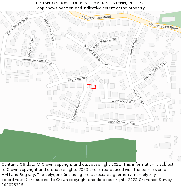 1, STANTON ROAD, DERSINGHAM, KING'S LYNN, PE31 6UT: Location map and indicative extent of plot