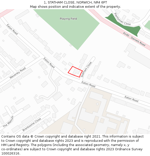 1, STATHAM CLOSE, NORWICH, NR4 6PT: Location map and indicative extent of plot
