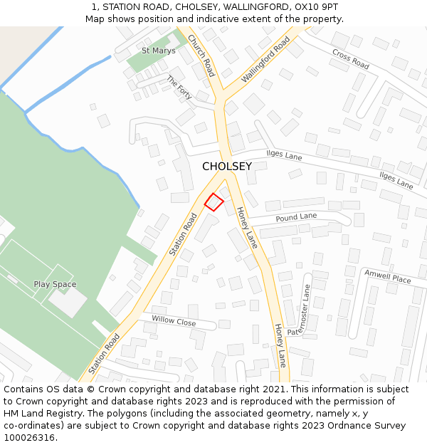 1, STATION ROAD, CHOLSEY, WALLINGFORD, OX10 9PT: Location map and indicative extent of plot