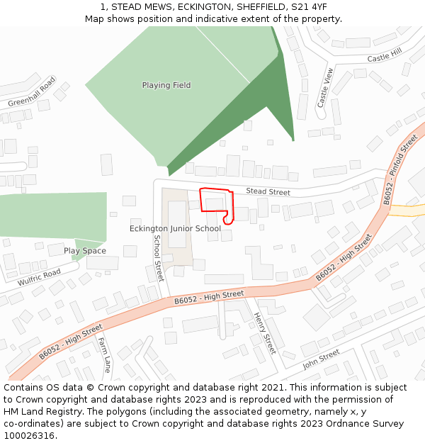 1, STEAD MEWS, ECKINGTON, SHEFFIELD, S21 4YF: Location map and indicative extent of plot