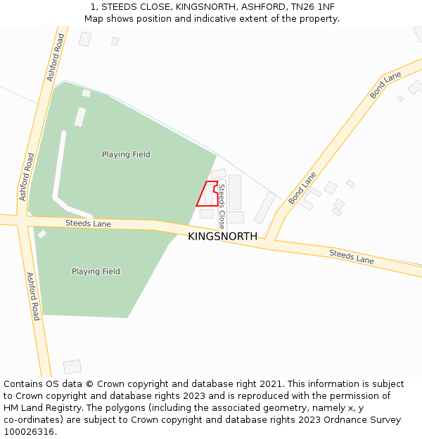 1, STEEDS CLOSE, KINGSNORTH, ASHFORD, TN26 1NF: Location map and indicative extent of plot