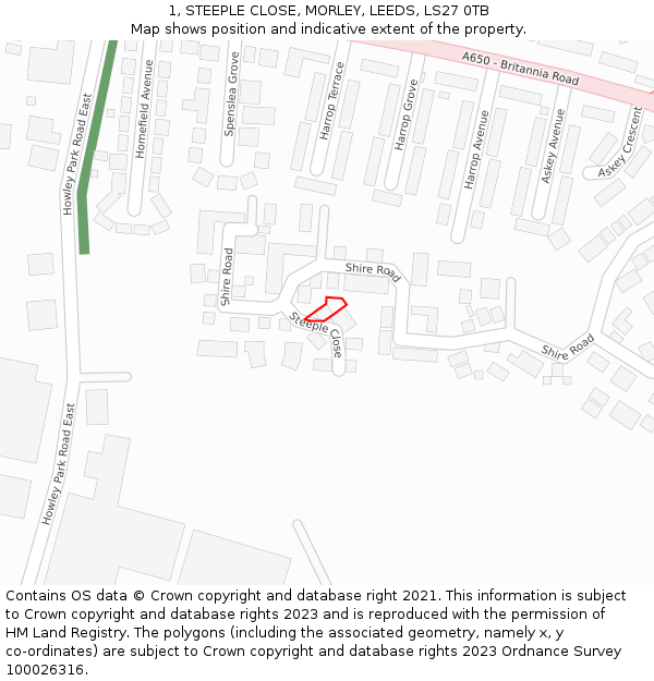1, STEEPLE CLOSE, MORLEY, LEEDS, LS27 0TB: Location map and indicative extent of plot