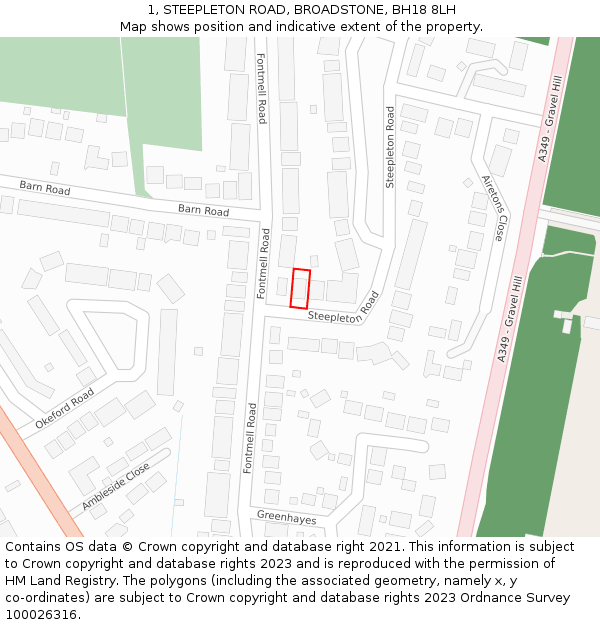 1, STEEPLETON ROAD, BROADSTONE, BH18 8LH: Location map and indicative extent of plot