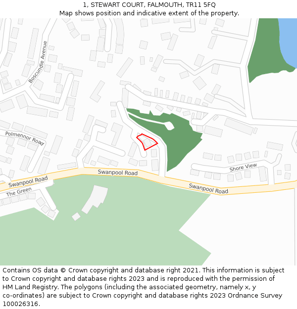 1, STEWART COURT, FALMOUTH, TR11 5FQ: Location map and indicative extent of plot