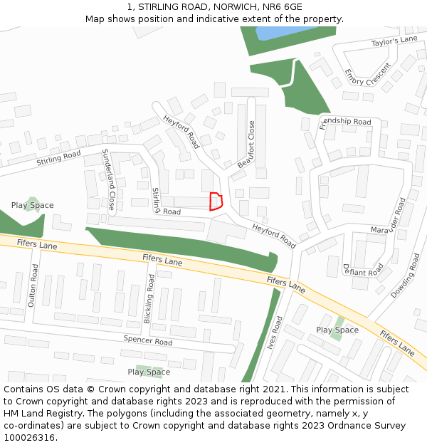 1, STIRLING ROAD, NORWICH, NR6 6GE: Location map and indicative extent of plot