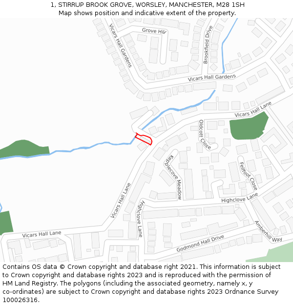 1, STIRRUP BROOK GROVE, WORSLEY, MANCHESTER, M28 1SH: Location map and indicative extent of plot