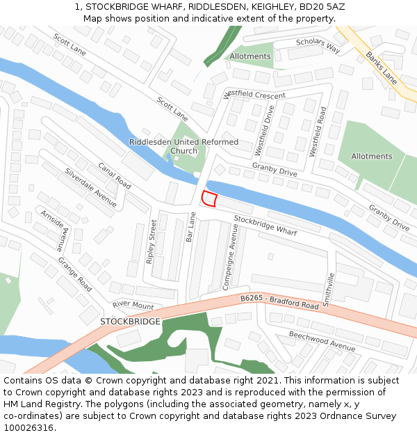 1, STOCKBRIDGE WHARF, RIDDLESDEN, KEIGHLEY, BD20 5AZ: Location map and indicative extent of plot