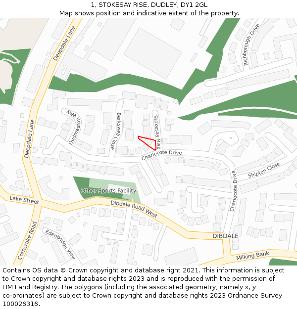 1, STOKESAY RISE, DUDLEY, DY1 2GL: Location map and indicative extent of plot