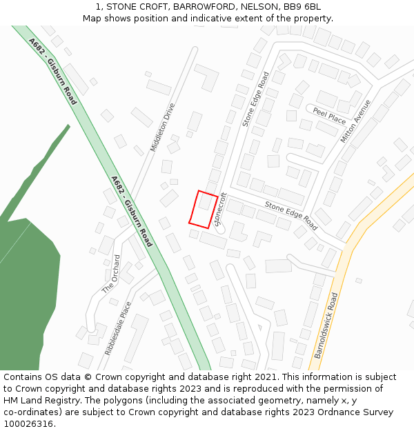 1, STONE CROFT, BARROWFORD, NELSON, BB9 6BL: Location map and indicative extent of plot