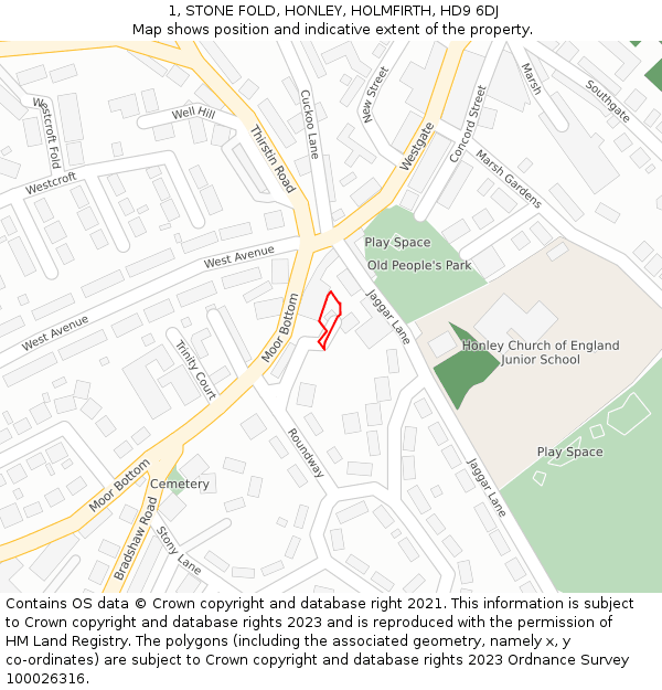 1, STONE FOLD, HONLEY, HOLMFIRTH, HD9 6DJ: Location map and indicative extent of plot
