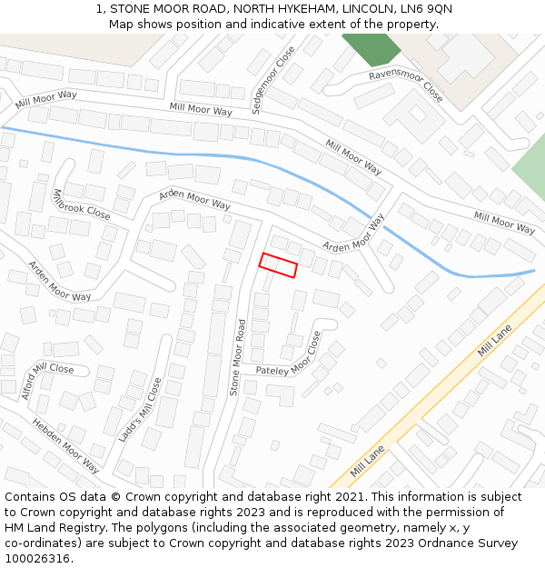 1, STONE MOOR ROAD, NORTH HYKEHAM, LINCOLN, LN6 9QN: Location map and indicative extent of plot