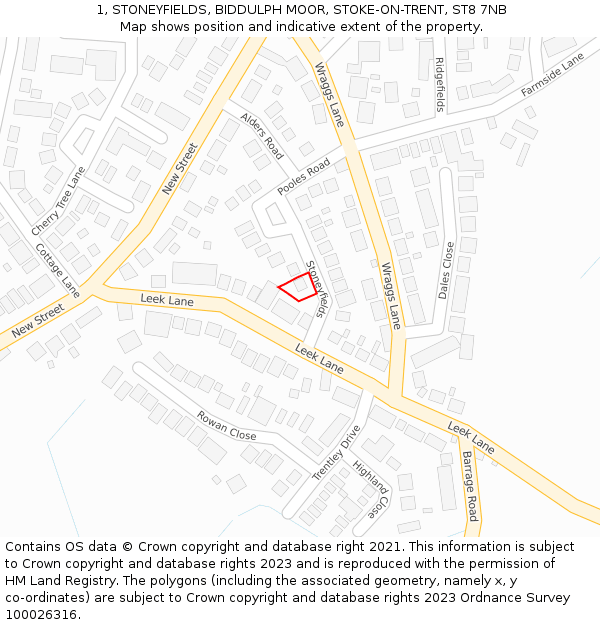 1, STONEYFIELDS, BIDDULPH MOOR, STOKE-ON-TRENT, ST8 7NB: Location map and indicative extent of plot