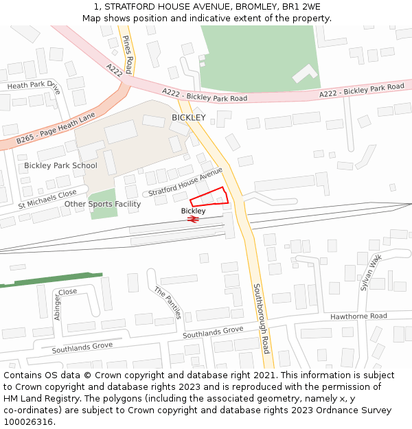 1, STRATFORD HOUSE AVENUE, BROMLEY, BR1 2WE: Location map and indicative extent of plot