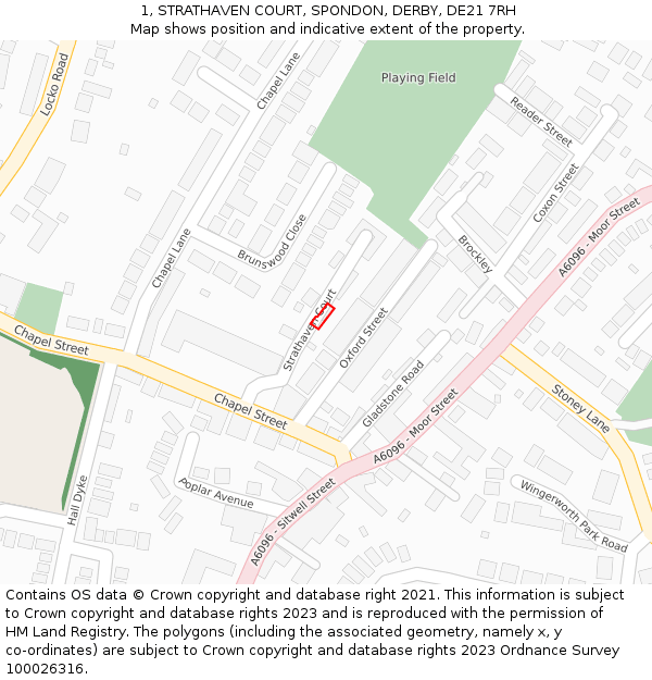 1, STRATHAVEN COURT, SPONDON, DERBY, DE21 7RH: Location map and indicative extent of plot